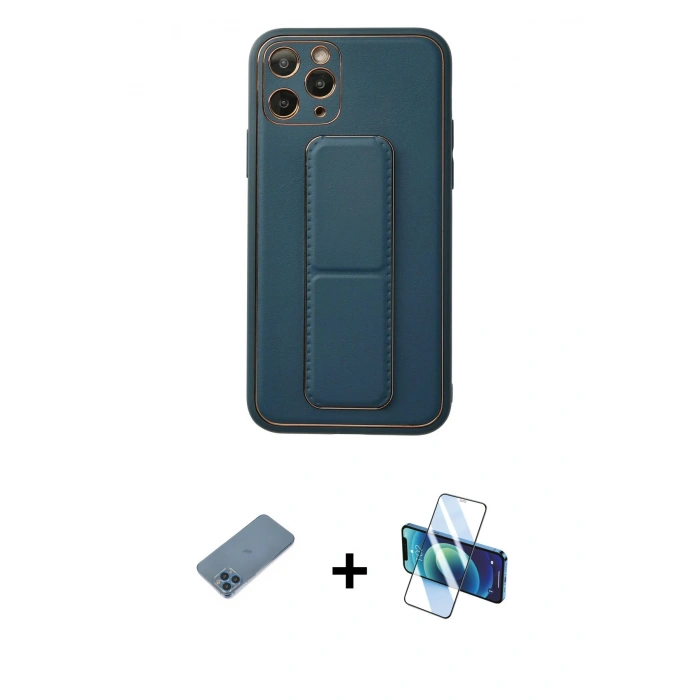 MARSİLYAN™- iPhone 11 Pro Kılıf Akış Doku - Siyah 3D Antistatik Cam Ekran Koruyucu + Shine Kamera Lens Koruma Cam - MI