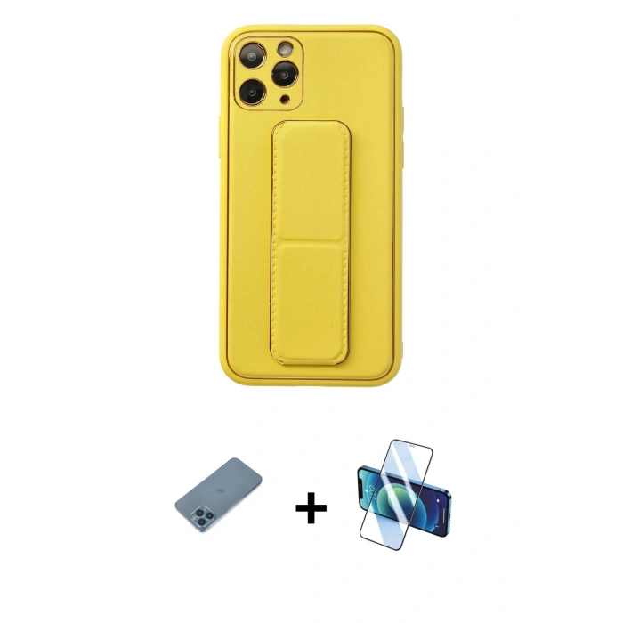 MARSİLYAN™- iPhone 11 Pro Kılıf Akış Doku - Siyah 3D Antistatik Cam Ekran Koruyucu + Shine Kamera Lens Koruma Cam - MI