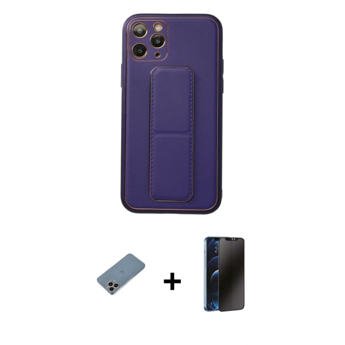 MARSİLYAN™- iPhone 11 Pro Kılıf Akış Doku - Siyah 3D Antistatik Hayalet Cam Ekran Koruyucu + Shine Kamera Lens Koruma Cam - GI