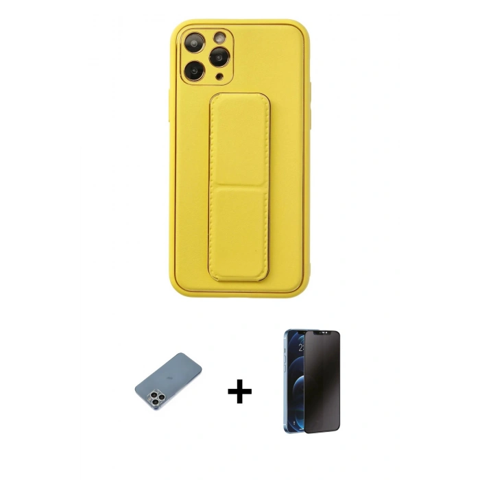 MARSİLYAN™- iPhone 11 Pro Kılıf Akış Doku - Siyah 3D Antistatik Hayalet Cam Ekran Koruyucu + Shine Kamera Lens Koruma Cam - GS