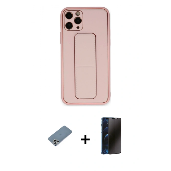 MARSİLYAN™- iPhone 11 Pro Kılıf Akış Doku - Siyah 3D Antistatik Hayalet Cam Ekran Koruyucu + Shine Kamera Lens Koruma Cam - GS