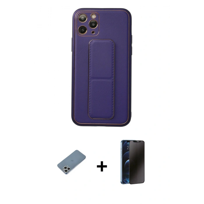 MARSİLYAN™- iPhone 11 Pro Kılıf Akış Doku - Siyah 3D Antistatik Hayalet Cam Ekran Koruyucu + Shine Kamera Lens Koruma Cam - GS