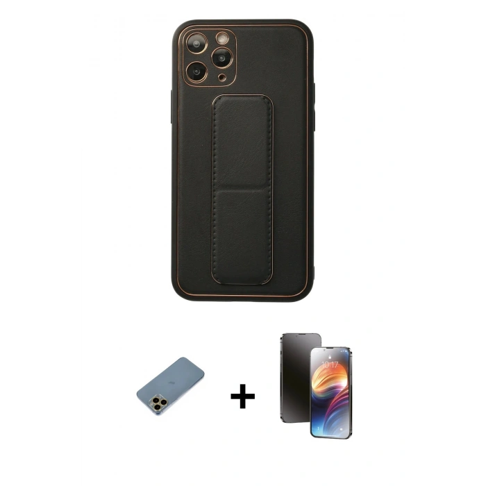 MARSİLYAN™- iPhone 11 Pro Kılıf Akış Doku - Siyah 3D Antistatik Mat Seramik Nano Ekran Koruyucu + Shine Kamera Lens Koruma Cam - GD
