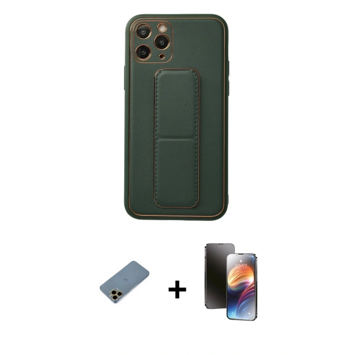 MARSİLYAN™- iPhone 11 Pro Kılıf Akış Doku - Siyah 3D Antistatik Mat Seramik Nano Ekran Koruyucu + Shine Kamera Lens Koruma Cam - GD