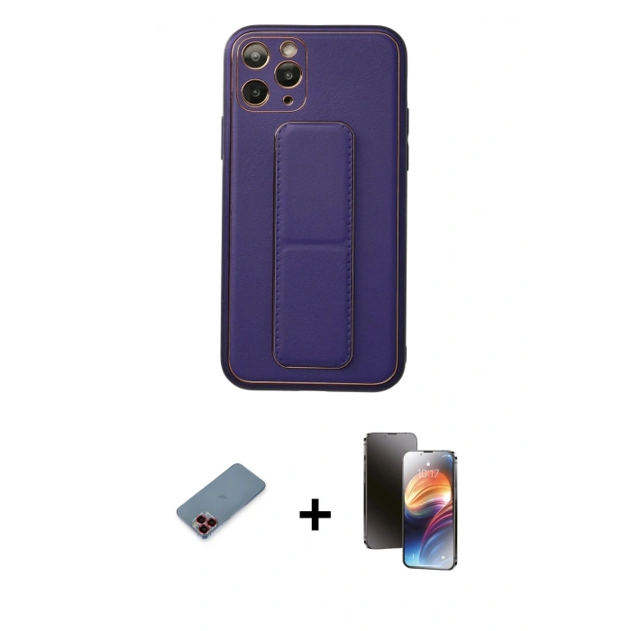 MARSİLYAN™- iPhone 11 Pro Kılıf Akış Doku - Siyah 3D Antistatik Mat Seramik Nano Ekran Koruyucu + Kırmızı Metal Kamera Lens Koruma Cam