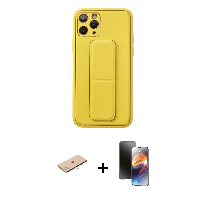 MARSİLYAN™- iPhone 11 Pro Kılıf Akış Doku - Siyah 3D Antistatik Mat Seramik Nano Ekran Koruyucu + Renkli Kamera Lens Koruma Cam - MI
