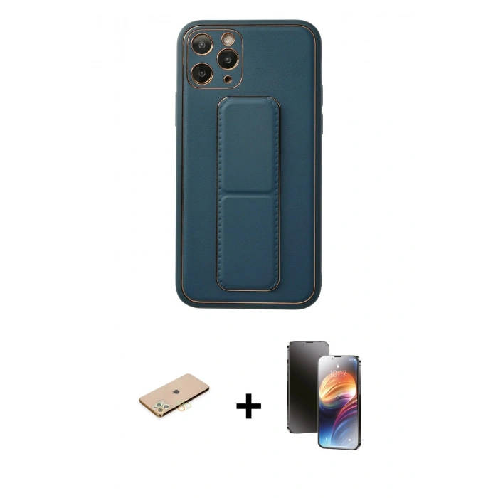 MARSİLYAN™- iPhone 11 Pro Kılıf Akış Doku - Siyah 3D Antistatik Mat Seramik Nano Ekran Koruyucu + Renkli Kamera Lens Koruma Cam - PE