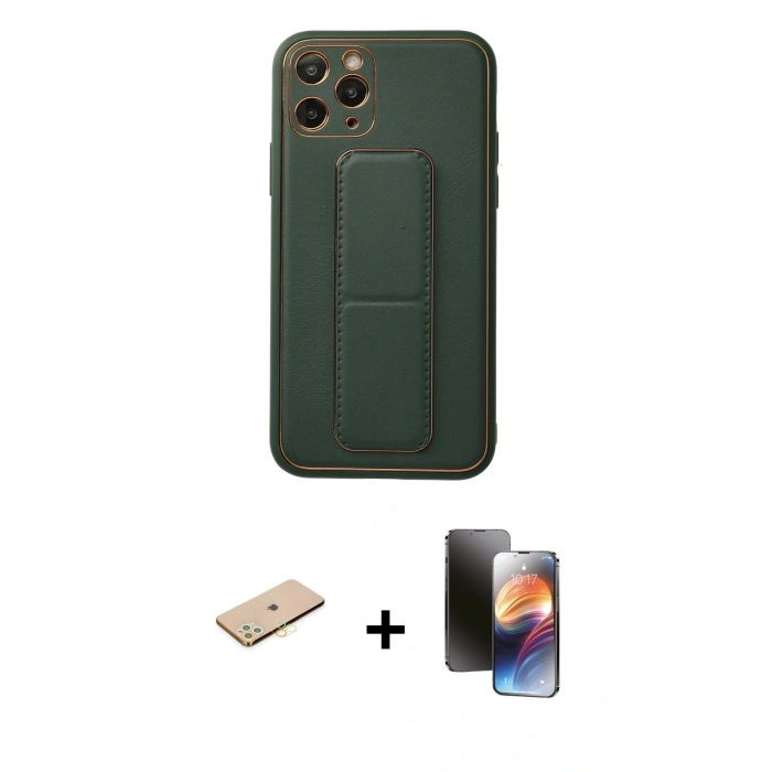 MARSİLYAN™- iPhone 11 Pro Kılıf Akış Doku - Siyah 3D Antistatik Mat Seramik Nano Ekran Koruyucu + Renkli Kamera Lens Koruma Cam - PE