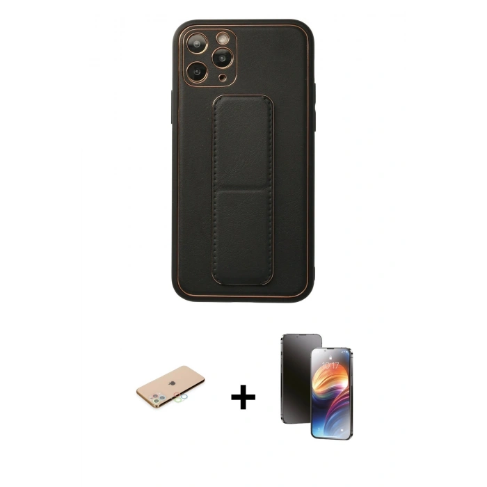 MARSİLYAN™- iPhone 11 Pro Kılıf Akış Doku - Siyah 3D Antistatik Mat Seramik Nano Ekran Koruyucu + Renkli Kamera Lens Koruma Cam - MI
