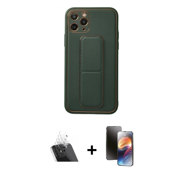 MARSİLYAN™- iPhone 11 Pro Kılıf Akış Doku - Siyah 3D Antistatik Mat Seramik Nano Ekran Koruyucu + Kamera Lens Koruma Cam - SF