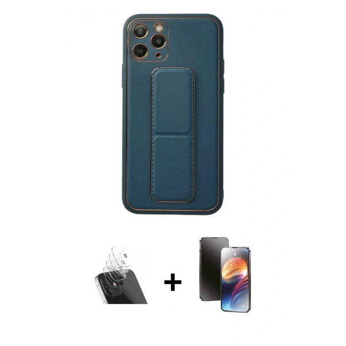 MARSİLYAN™- iPhone 11 Pro Kılıf Akış Doku - Siyah 3D Antistatik Mat Seramik Nano Ekran Koruyucu + Kamera Lens Koruma Cam - SF