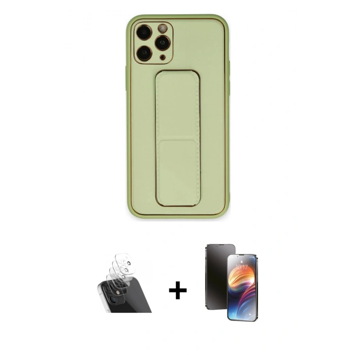 MARSİLYAN™- iPhone 11 Pro Kılıf Akış Doku - Siyah 3D Antistatik Mat Seramik Nano Ekran Koruyucu + Kamera Lens Koruma Cam - SF