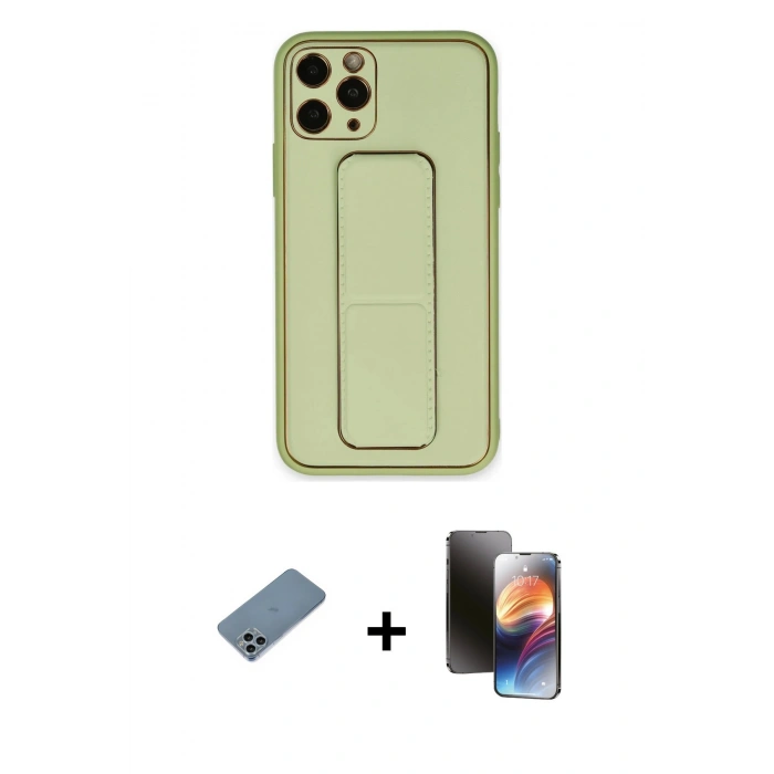 MARSİLYAN™- iPhone 11 Pro Kılıf Akış Doku - Siyah 3D Antistatik Mat Seramik Nano Ekran Koruyucu + Shine Kamera Lens Koruma Cam - SABE