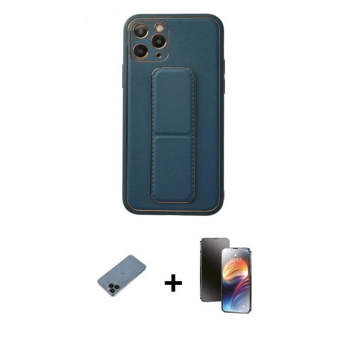 MARSİLYAN™- iPhone 11 Pro Kılıf Akış Doku - Siyah 3D Antistatik Mat Seramik Nano Ekran Koruyucu + Shine Kamera Lens Koruma Cam - SH
