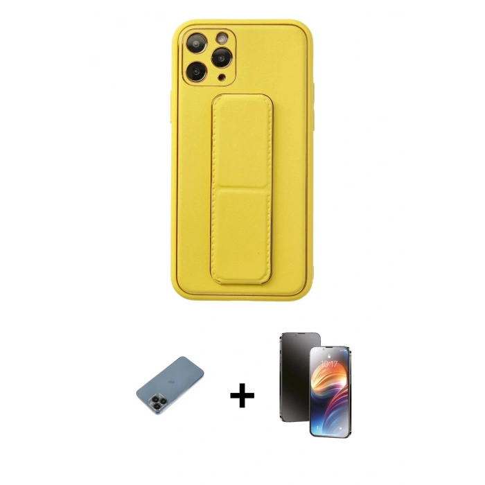 MARSİLYAN™- iPhone 11 Pro Kılıf Akış Doku - Siyah 3D Antistatik Mat Seramik Nano Ekran Koruyucu + Shine Kamera Lens Koruma Cam - SH