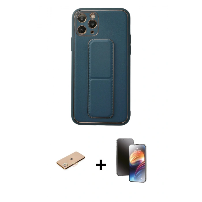 MARSİLYAN™- iPhone 11 Pro Kılıf Akış Doku - Siyah 3D Antistatik Mat Seramik Nano Ekran Koruyucu + Turuncu Renkli Kamera Lens Koruma Cam