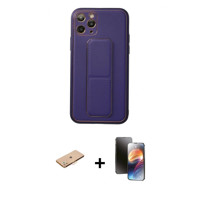 MARSİLYAN™- iPhone 11 Pro Kılıf Akış Doku - Siyah 3D Antistatik Mat Seramik Nano Ekran Koruyucu + Turuncu Renkli Kamera Lens Koruma Cam