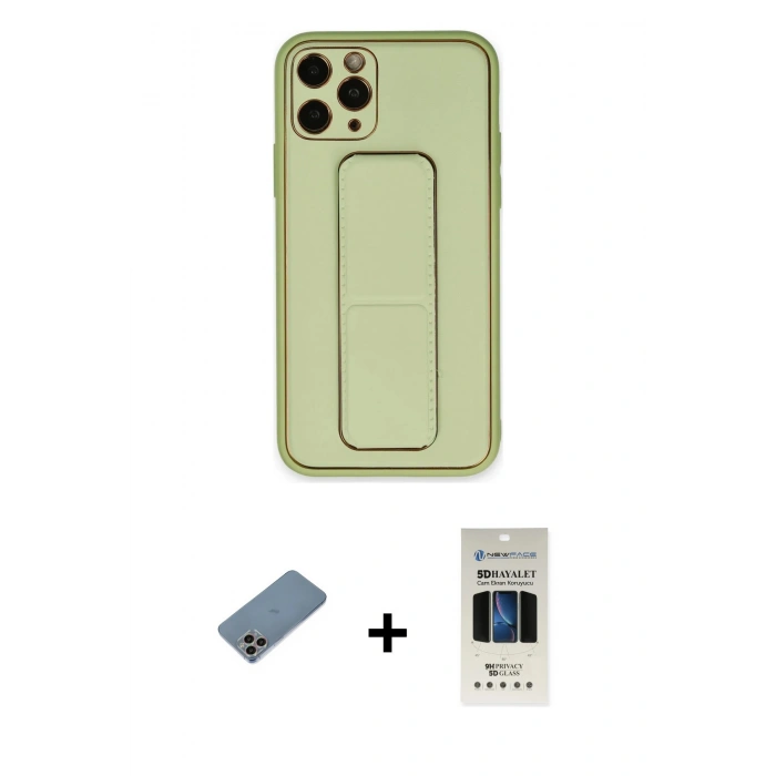 MARSİLYAN™- iPhone 11 Pro Kılıf Akış Doku - Siyah 5D Hayalet Cam Ekran Koruyucu + Shine Kamera Lens Koruma Cam - GI