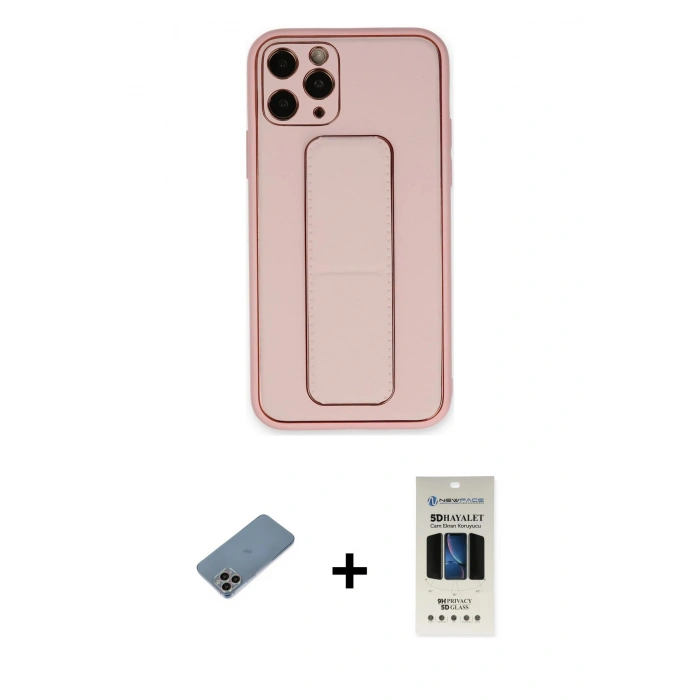 MARSİLYAN™- iPhone 11 Pro Kılıf Akış Doku - Siyah 5D Hayalet Cam Ekran Koruyucu + Shine Kamera Lens Koruma Cam - GI