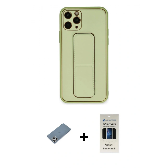MARSİLYAN™- iPhone 11 Pro Kılıf Akış Doku - Siyah 5D Hayalet Cam Ekran Koruyucu + Shine Kamera Lens Koruma Cam - GS