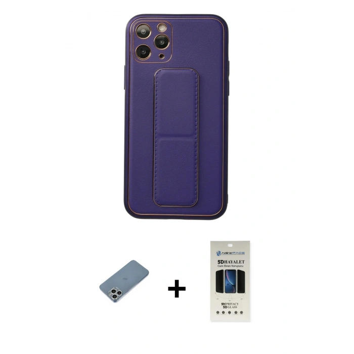MARSİLYAN™- iPhone 11 Pro Kılıf Akış Doku - Siyah 5D Hayalet Cam Ekran Koruyucu + Shine Kamera Lens Koruma Cam - GS
