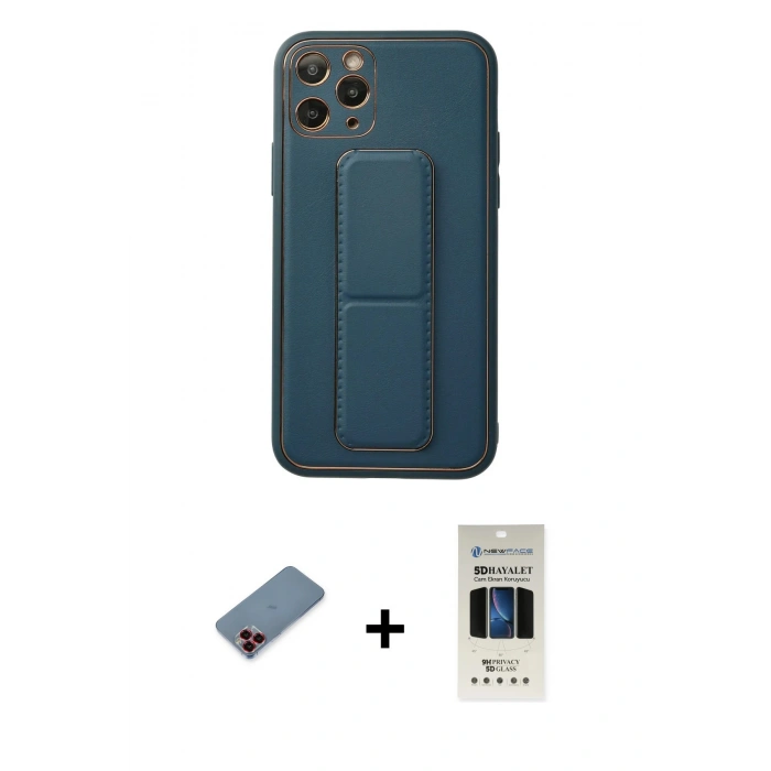 MARSİLYAN™- iPhone 11 Pro Kılıf Akış Doku - Siyah 5D Hayalet Cam Ekran Koruyucu + Metal Kamera Lens Koruma Cam - KI