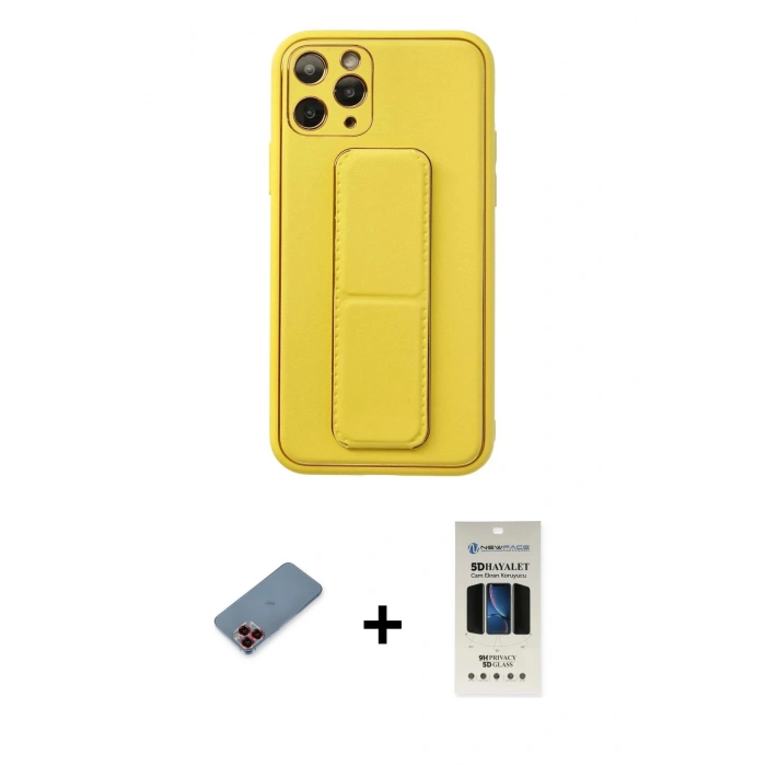 MARSİLYAN™- iPhone 11 Pro Kılıf Akış Doku - Siyah 5D Hayalet Cam Ekran Koruyucu + Metal Kamera Lens Koruma Cam - KI