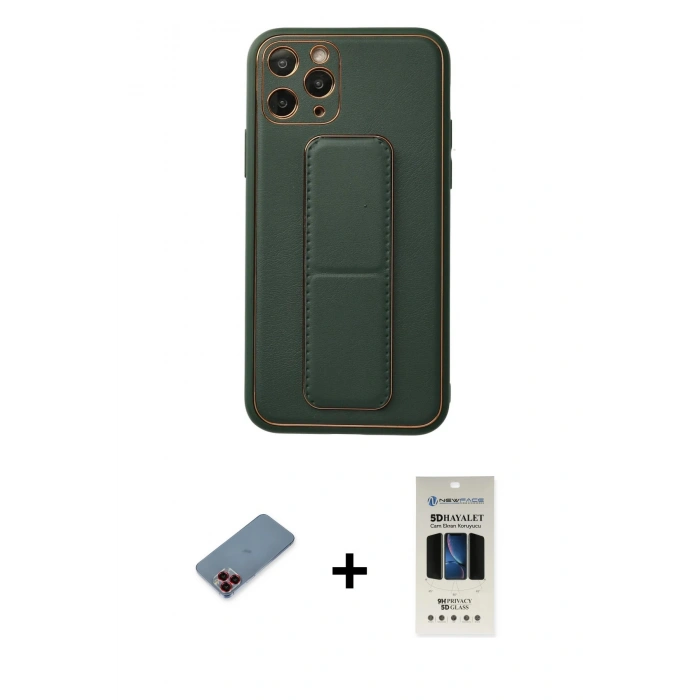 MARSİLYAN™- iPhone 11 Pro Kılıf Akış Doku - Siyah 5D Hayalet Cam Ekran Koruyucu + Metal Kamera Lens Koruma Cam - KI