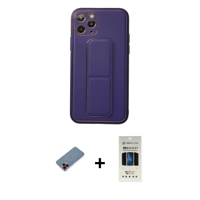 MARSİLYAN™- iPhone 11 Pro Kılıf Akış Doku - Siyah 5D Hayalet Cam Ekran Koruyucu + Metal Kamera Lens Koruma Cam - KI