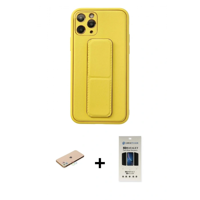 MARSİLYAN™- iPhone 11 Pro Kılıf Akış Doku - Siyah 5D Hayalet Cam Ekran Koruyucu + Renkli Kamera Lens Koruma Cam - MI