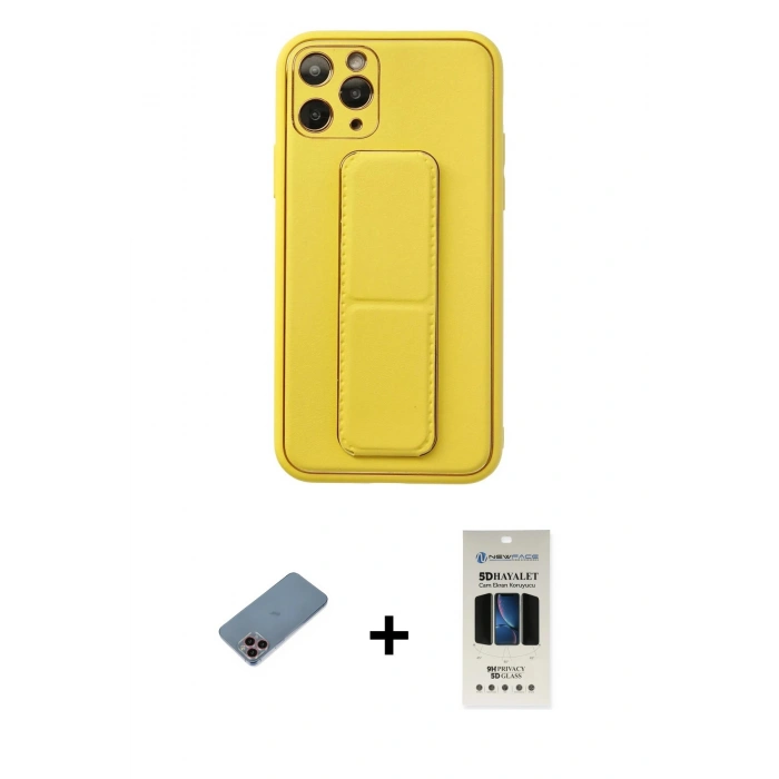 MARSİLYAN™- iPhone 11 Pro Kılıf Akış Doku - Siyah 5D Hayalet Cam Ekran Koruyucu + Shine Kamera Lens Koruma Cam - PE