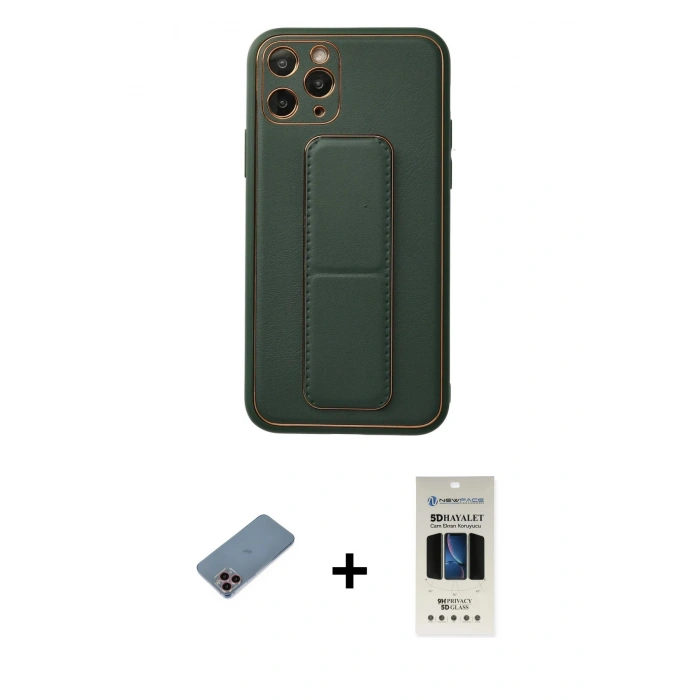 MARSİLYAN™- iPhone 11 Pro Kılıf Akış Doku - Siyah 5D Hayalet Cam Ekran Koruyucu + Shine Kamera Lens Koruma Cam - PE