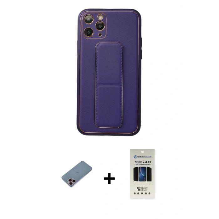MARSİLYAN™- iPhone 11 Pro Kılıf Akış Doku - Siyah 5D Hayalet Cam Ekran Koruyucu + Shine Kamera Lens Koruma Cam - PE