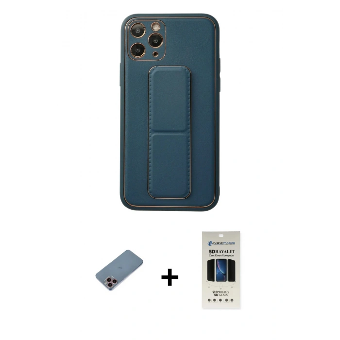MARSİLYAN™- iPhone 11 Pro Kılıf Akış Doku - Siyah 5D Hayalet Cam Ekran Koruyucu + Shine Kamera Lens Koruma Cam - PE