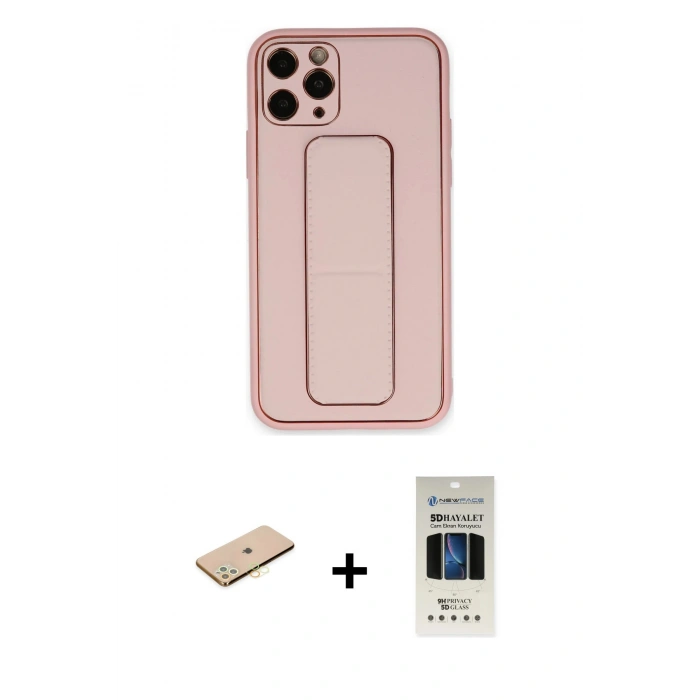 MARSİLYAN™- iPhone 11 Pro Kılıf Akış Doku - Siyah 5D Hayalet Cam Ekran Koruyucu + Renkli Kamera Lens Koruma Cam - PE