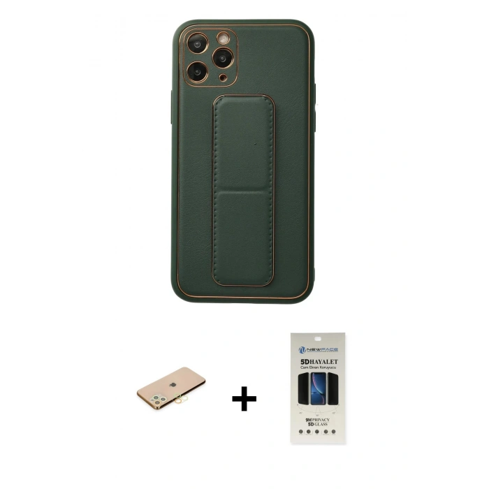 MARSİLYAN™- iPhone 11 Pro Kılıf Akış Doku - Siyah 5D Hayalet Cam Ekran Koruyucu + Renkli Kamera Lens Koruma Cam - PE