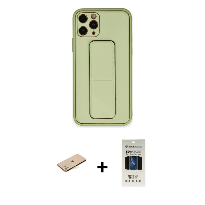 MARSİLYAN™- iPhone 11 Pro Kılıf Akış Doku - Siyah 5D Hayalet Cam Ekran Koruyucu + Renkli Kamera Lens Koruma Cam - PE
