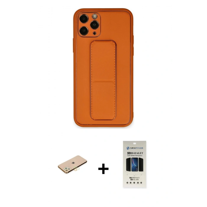 MARSİLYAN™- iPhone 11 Pro Kılıf Akış Doku - Siyah 5D Hayalet Cam Ekran Koruyucu + Renkli Kamera Lens Koruma Cam - PE
