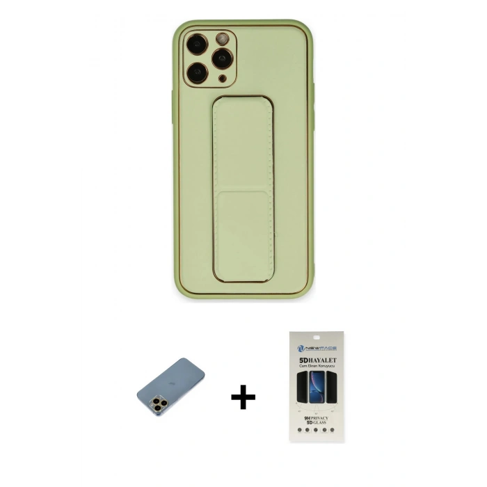 MARSİLYAN™- iPhone 11 Pro Kılıf Akış Doku - Siyah 5D Hayalet Cam Ekran Koruyucu + Shine Kamera Lens Koruma Cam - GD