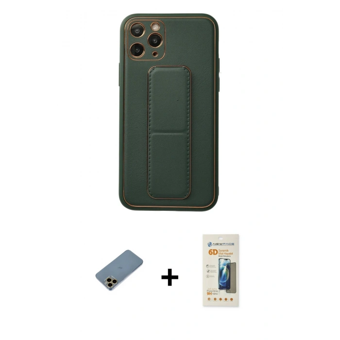 MARSİLYAN™- iPhone 11 Pro Kılıf Akış Doku - Siyah 6D Mat Seramik Hayalet Nano Ekran Koruyucu + Shine Kamera Lens Koruma Cam - GD