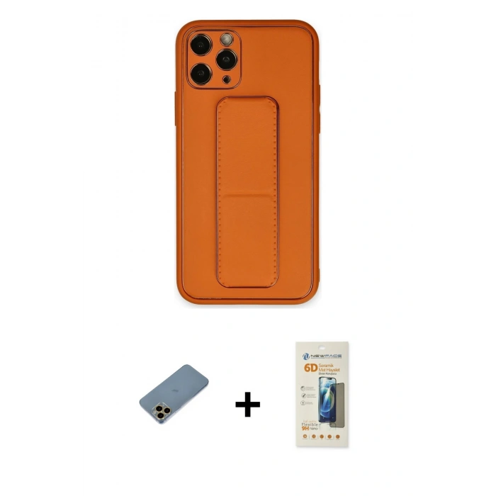 MARSİLYAN™- iPhone 11 Pro Kılıf Akış Doku - Siyah 6D Mat Seramik Hayalet Nano Ekran Koruyucu + Shine Kamera Lens Koruma Cam - GD