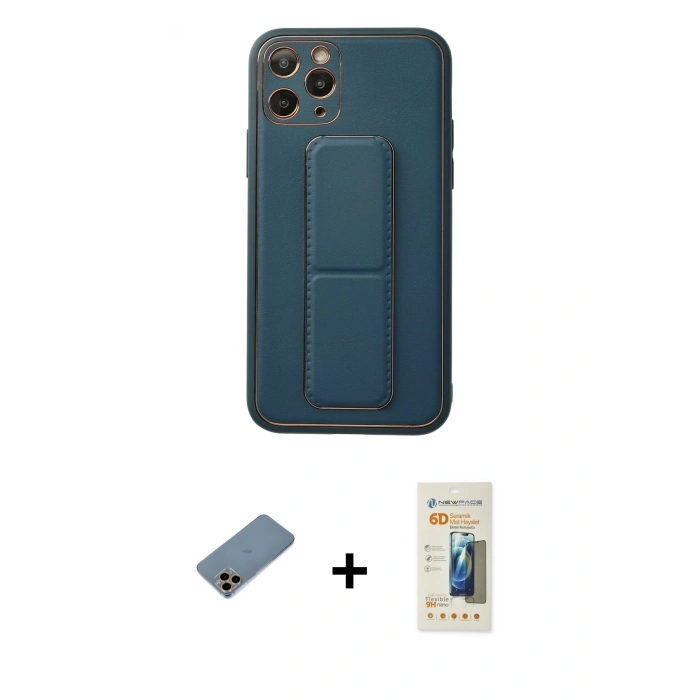 MARSİLYAN™- iPhone 11 Pro Kılıf Akış Doku - Siyah 6D Mat Seramik Hayalet Nano Ekran Koruyucu + Shine Kamera Lens Koruma Cam - GD