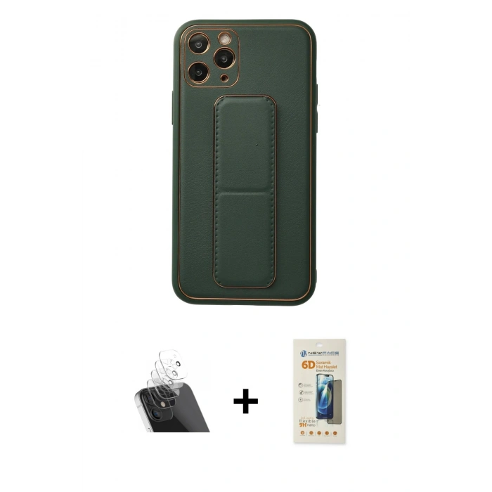 MARSİLYAN™- iPhone 11 Pro Kılıf Akış Doku - Siyah 6D Mat Seramik Hayalet Nano Ekran Koruyucu + Kamera Lens Koruma Cam - SF
