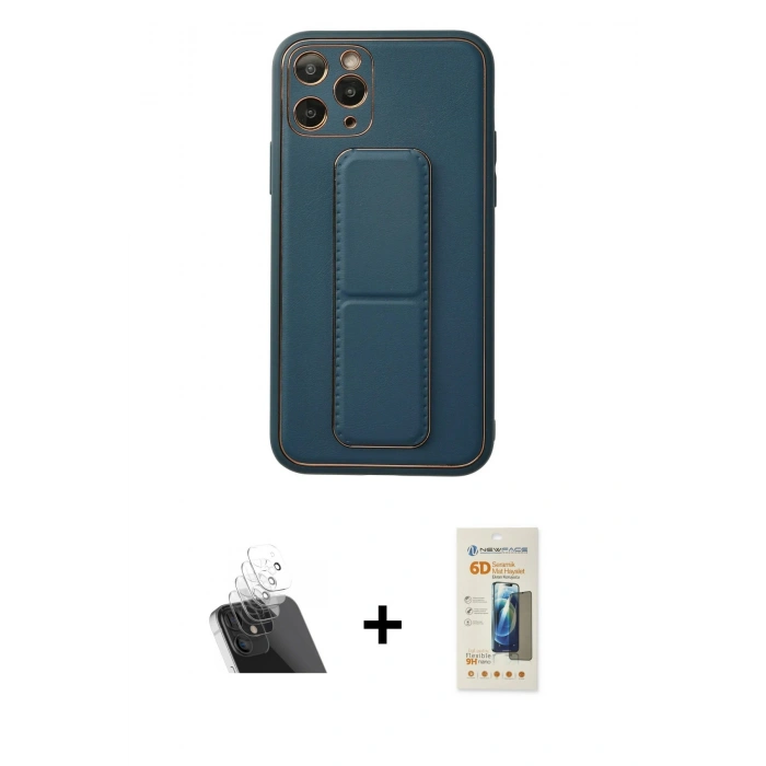 MARSİLYAN™- iPhone 11 Pro Kılıf Akış Doku - Siyah 6D Mat Seramik Hayalet Nano Ekran Koruyucu + Kamera Lens Koruma Cam - SF