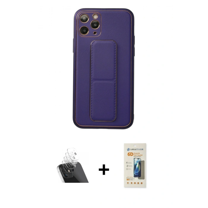 MARSİLYAN™- iPhone 11 Pro Kılıf Akış Doku - Siyah 6D Mat Seramik Hayalet Nano Ekran Koruyucu + Kamera Lens Koruma Cam - SF