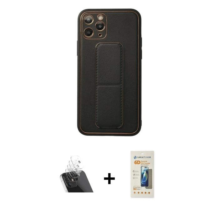 MARSİLYAN™- iPhone 11 Pro Kılıf Akış Doku - Siyah 6D Mat Seramik Hayalet Nano Ekran Koruyucu + Kamera Lens Koruma Cam - SF