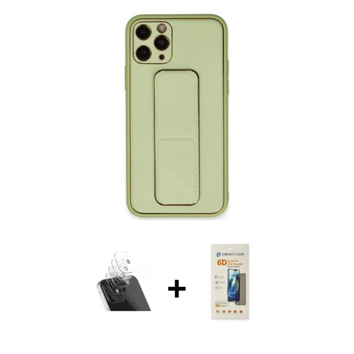 MARSİLYAN™- iPhone 11 Pro Kılıf Akış Doku - Siyah 6D Mat Seramik Hayalet Nano Ekran Koruyucu + Kamera Lens Koruma Cam - SF