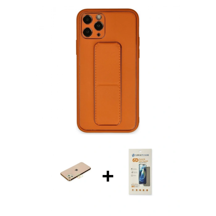 MARSİLYAN™- iPhone 11 Pro Kılıf Akış Doku - Siyah 6D Mat Seramik Hayalet Nano Ekran Koruyucu + Renkli Kamera Lens Koruma Cam - PE