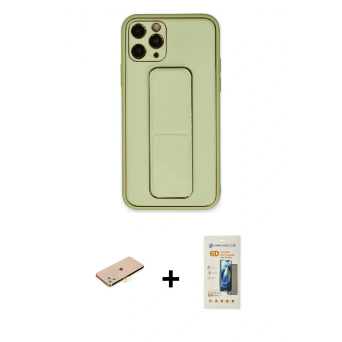 MARSİLYAN™- iPhone 11 Pro Kılıf Akış Doku - Siyah 6D Mat Seramik Hayalet Nano Ekran Koruyucu + Renkli Kamera Lens Koruma Cam - PE