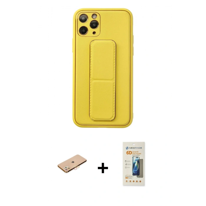 MARSİLYAN™- iPhone 11 Pro Kılıf Akış Doku - Siyah 6D Mat Seramik Hayalet Nano Ekran Koruyucu + Renkli Kamera Lens Koruma Cam - TU